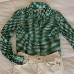 J. Crew Stretch Perfect Shirt in Green Gingham